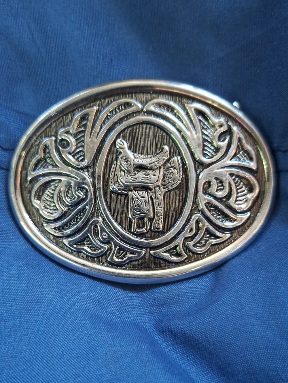 Vintage 1980s Avon Western Horse Saddle Belt Buckle Silver Tone Metal